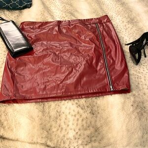 Faux Leather Red Mini Skirt